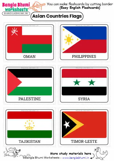 Asian Countries Flags Flashcards PDF Download