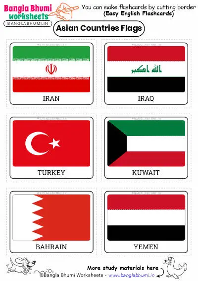 Asian Countries Flags Flashcards PDF Download