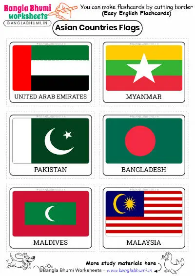 Asian Countries Flags Flashcards PDF Download