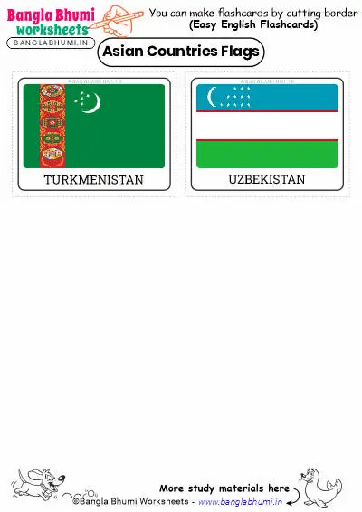 Asian Countries Flags Flashcards PDF Download