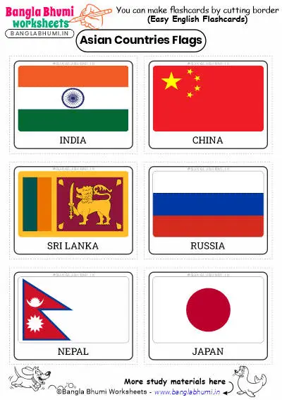 Asian Countries Flags Flashcards Download