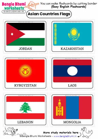 Asian Countries Flags Flashcards PDF Download