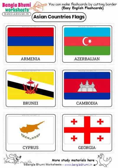 Asian Countries Flags Flashcards PDF Download