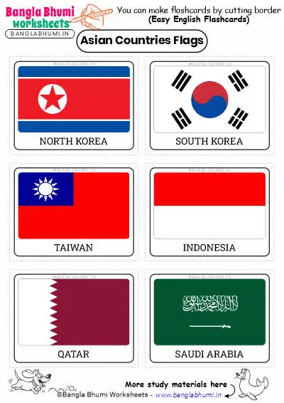 Free Asian Countries Flags Flashcards PDF Download