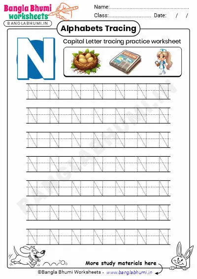 Free Capital Letter N Tracing Worksheet