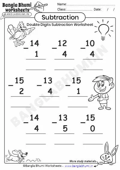 Free Double-Digit Subtraction Worksheet PDF