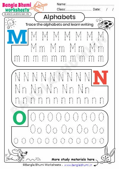 English Alphabets Tracing Worksheet M-N-O