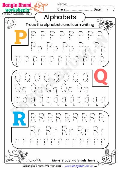 English Alphabets Tracing Worksheet P-Q-R