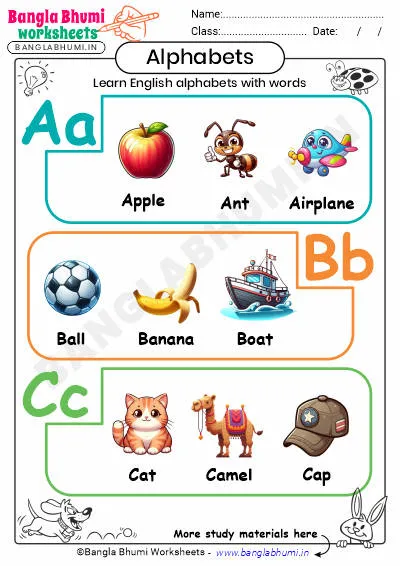 Free English Alphabets with Words Worksheets PDF