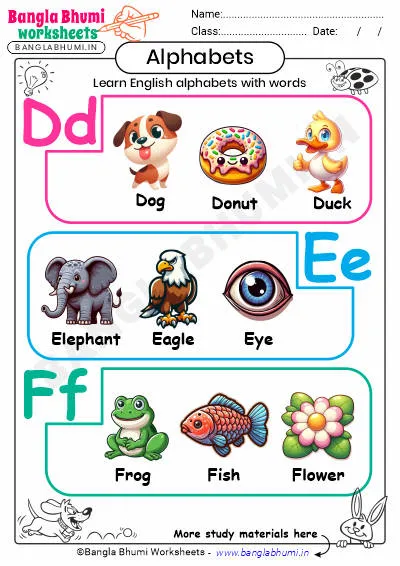 English Alphabet with Words Worksheet DEF