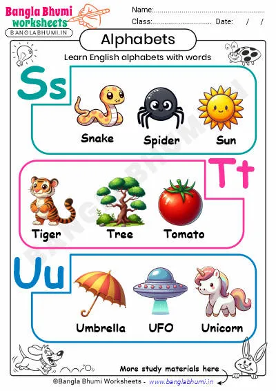 English Alphabet with Words Worksheet STU