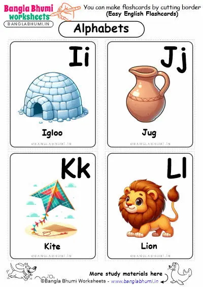 English Alphabets Words Activity Flashcards IJKL