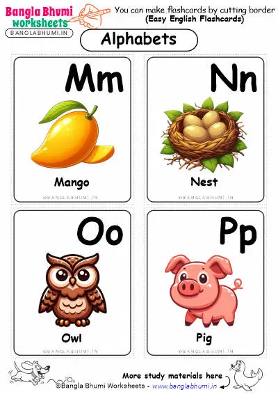 English Alphabets Words Activity Flashcards MNOP