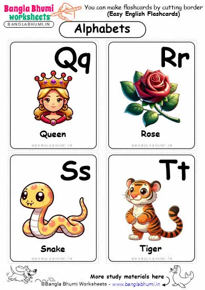 English Alphabets Words Activity Flashcards QRST