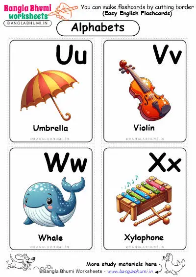 English Alphabets Words Activity Flashcards UVWX