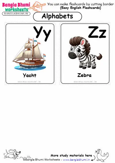 English Alphabets Words Activity Flashcards YZ