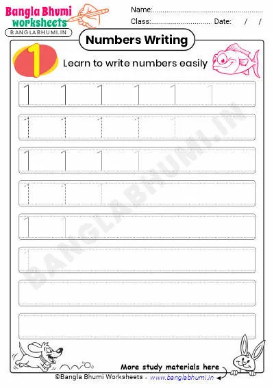 Free English Number 1 Writing Worksheet PDF