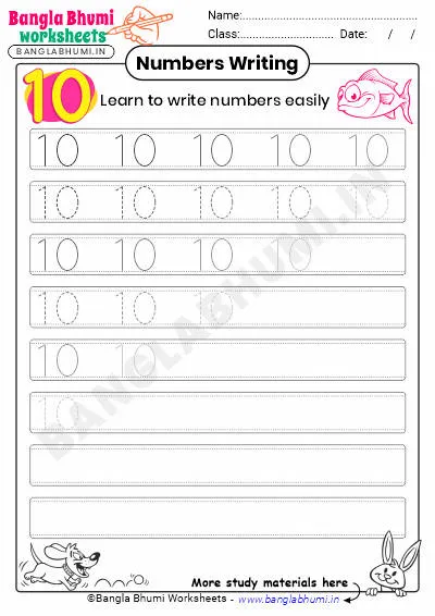 Free English Number 10 Writing WorksheetPDF