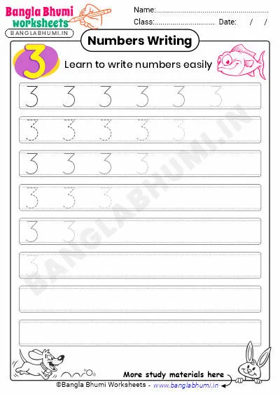 Free English Number 3 Writing Worksheet PDF