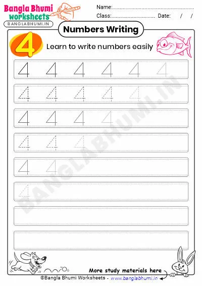 Free English Number 4 Writing Worksheet PDF