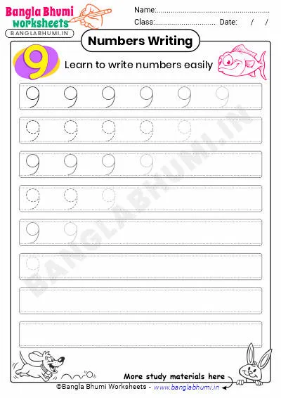 Free English Number 9 Writing Worksheet PDF