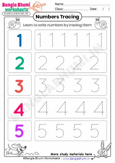 Free English Numbers Tracing Worksheet 1-5 PDF