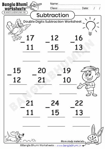 Free Double-Digit Subtraction Worksheet PDF