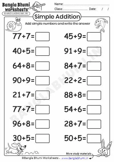 Free Simple Addition Worksheets PDF Download