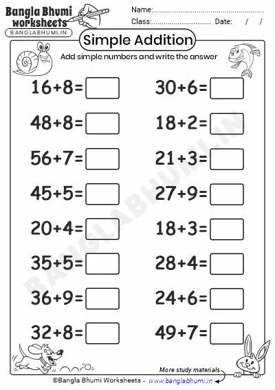 Free Simple Addition Worksheets Download