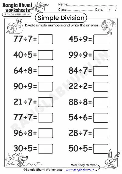 Free Simple Division Worksheets PDF Download