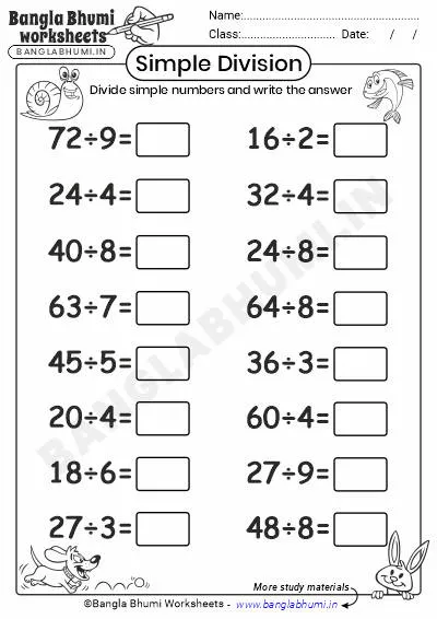 Free Simple Division Worksheets Download PDF