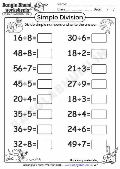 Free Simple Division Worksheets Download