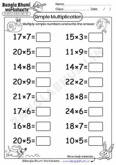 Free Simple Multiplication Worksheets PDF Download