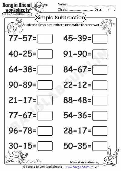 Free Simple Subtraction Worksheets PDF Download