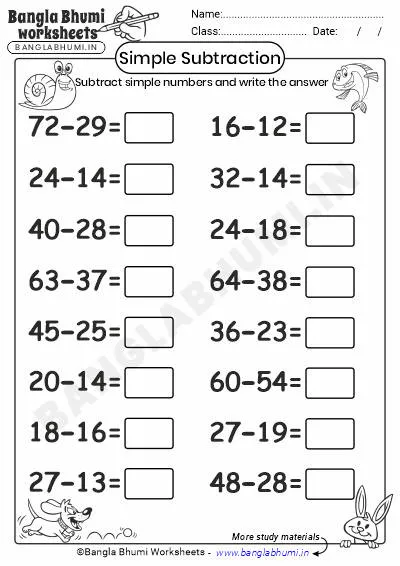 Free Simple Subtraction Worksheets Download PDF