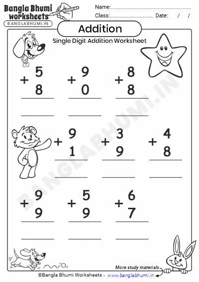 Free Single-Digit Addition PDF Worksheet