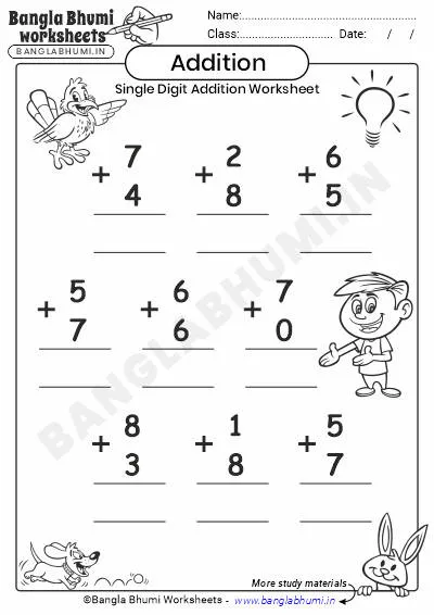 Free Single-Digit Addition Worksheet PDF