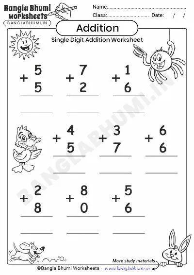 Free Single-Digit Addition Worksheet