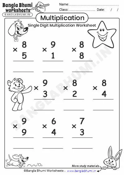 Free Single-Digit Multiplication PDF Worksheet