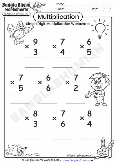 Free Single-Digit Multiplication Worksheet PDF