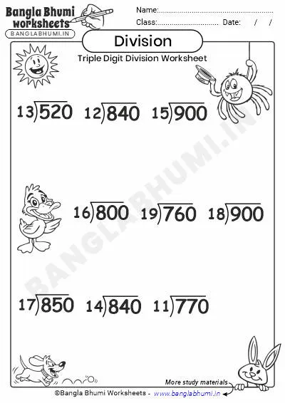 Free Triple-Digit Division Worksheet PDF