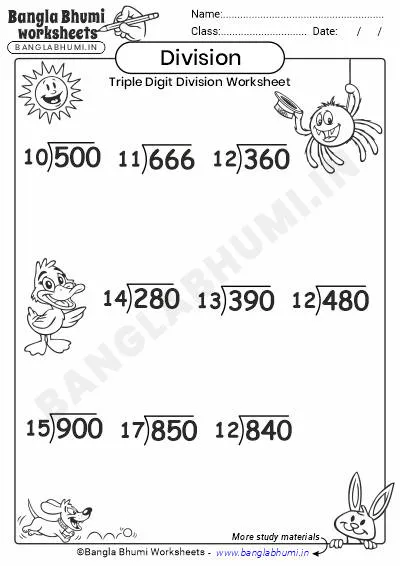 Free Triple-Digit Division Worksheet PDF