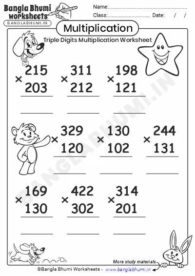 Free Triple-Digit Multiplication PDF Worksheet