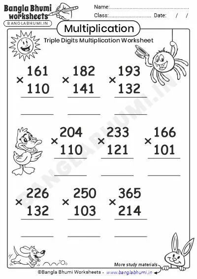 Free Triple-Digit Multiplication Worksheet