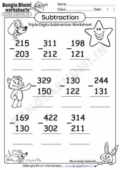 Free Triple-Digit Subtraction PDF Worksheet