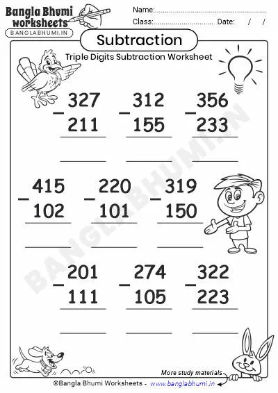 Free Triple-Digit Subtraction Worksheet PDF