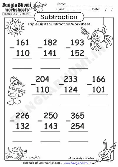 Free Triple-Digit Subtraction Worksheet