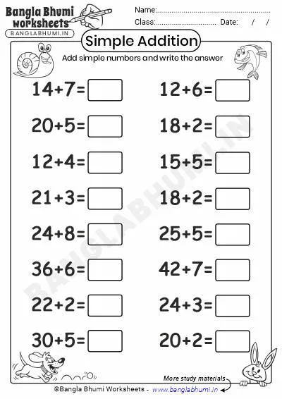 Simple Addition Worksheets PDF Download