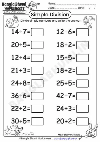 Simple Division Worksheets PDF Download