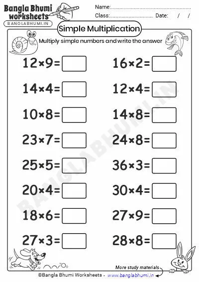 Simple Multiplication Worksheets PDF Download